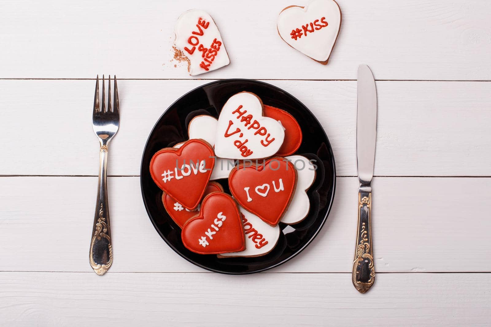 Cookies heart lie on a plate. Valentine's Day by alones