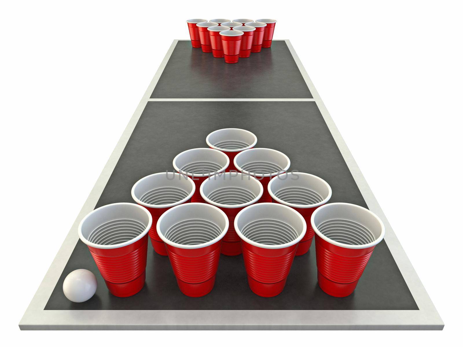 Beer pong table Front view 3D render illustration isolated on white background