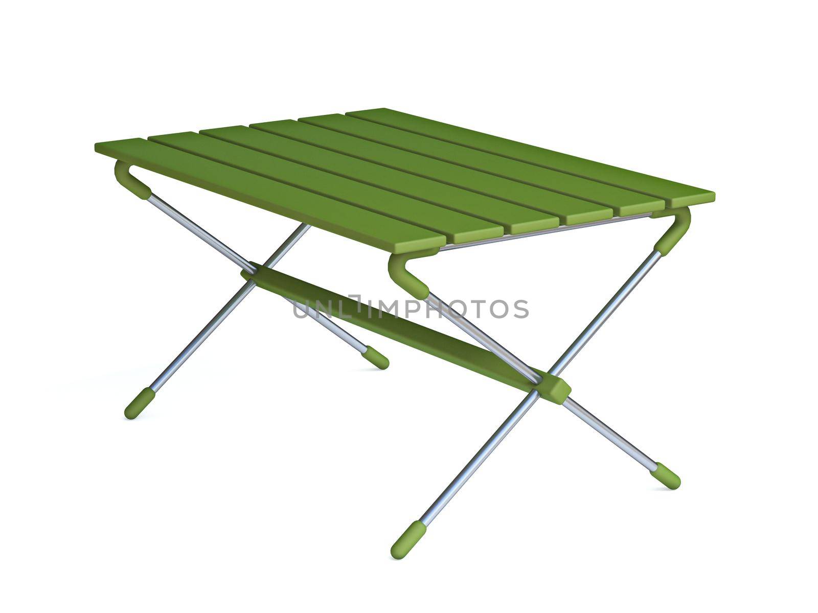 Green camping table 3D render illustration isolated on white background