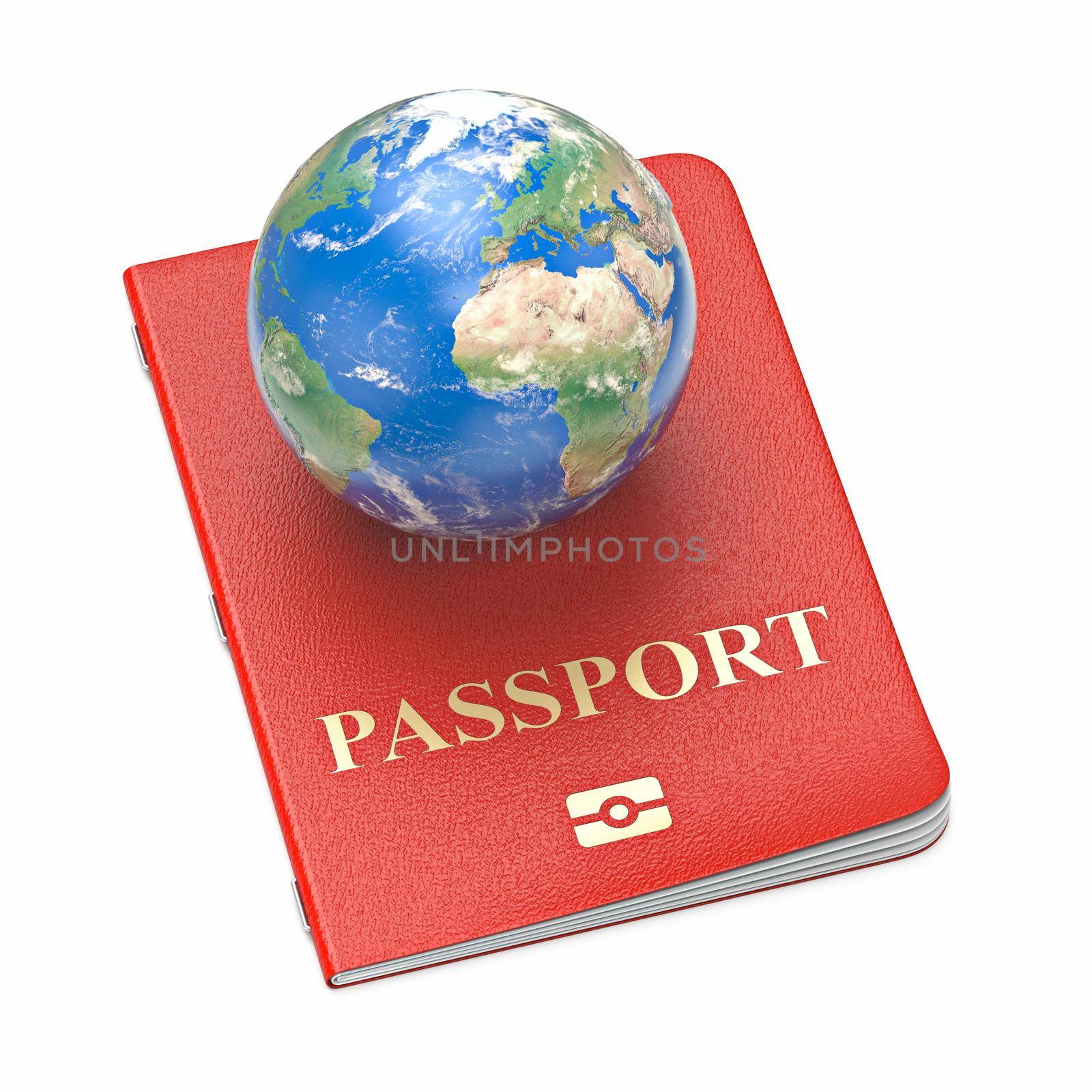 Passport with globe on it 3D render illustration isolated on white background Texture of this image furnished by NASA