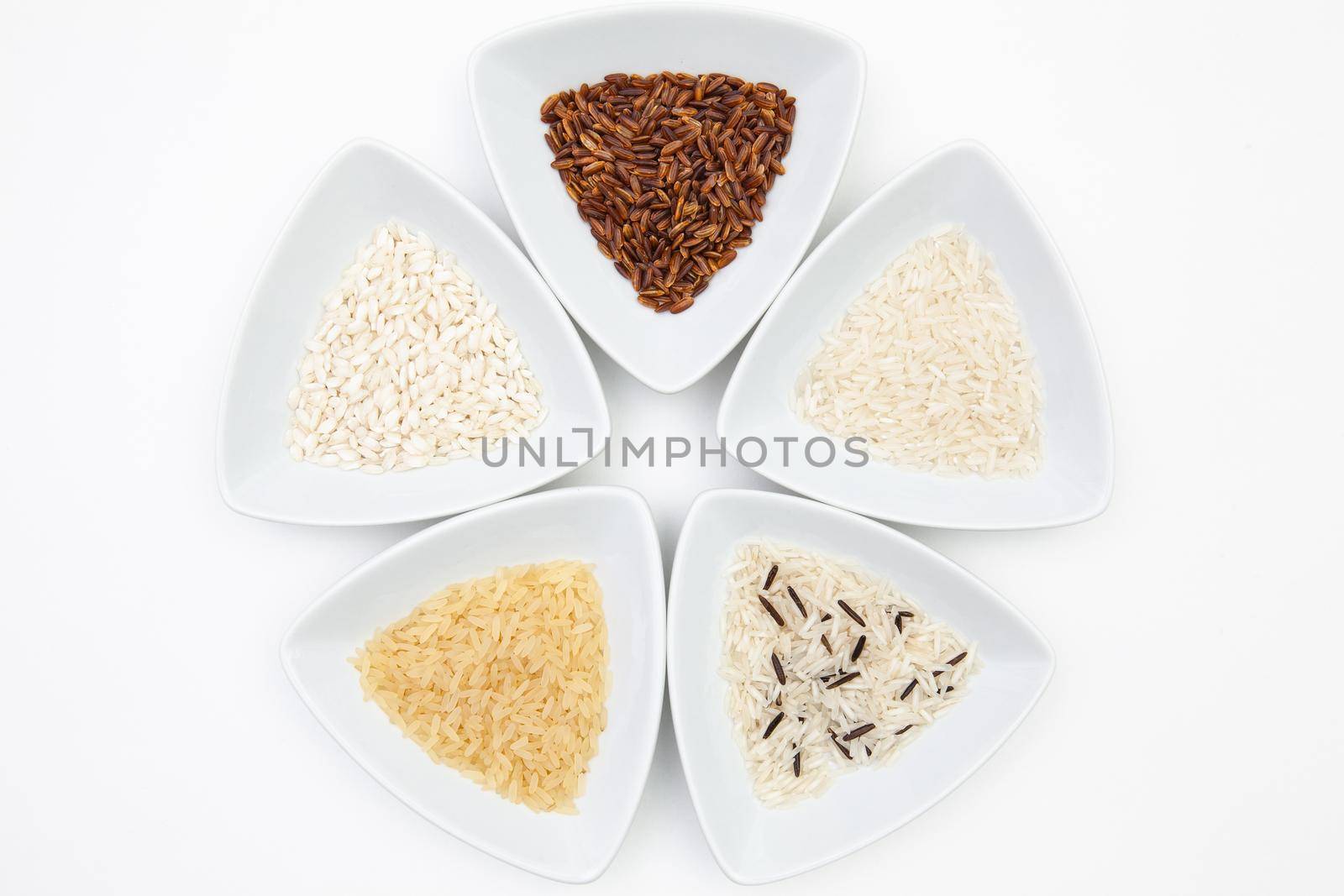 Top View Of White Sushi Plate With Different Rise .Symmetry Food Design