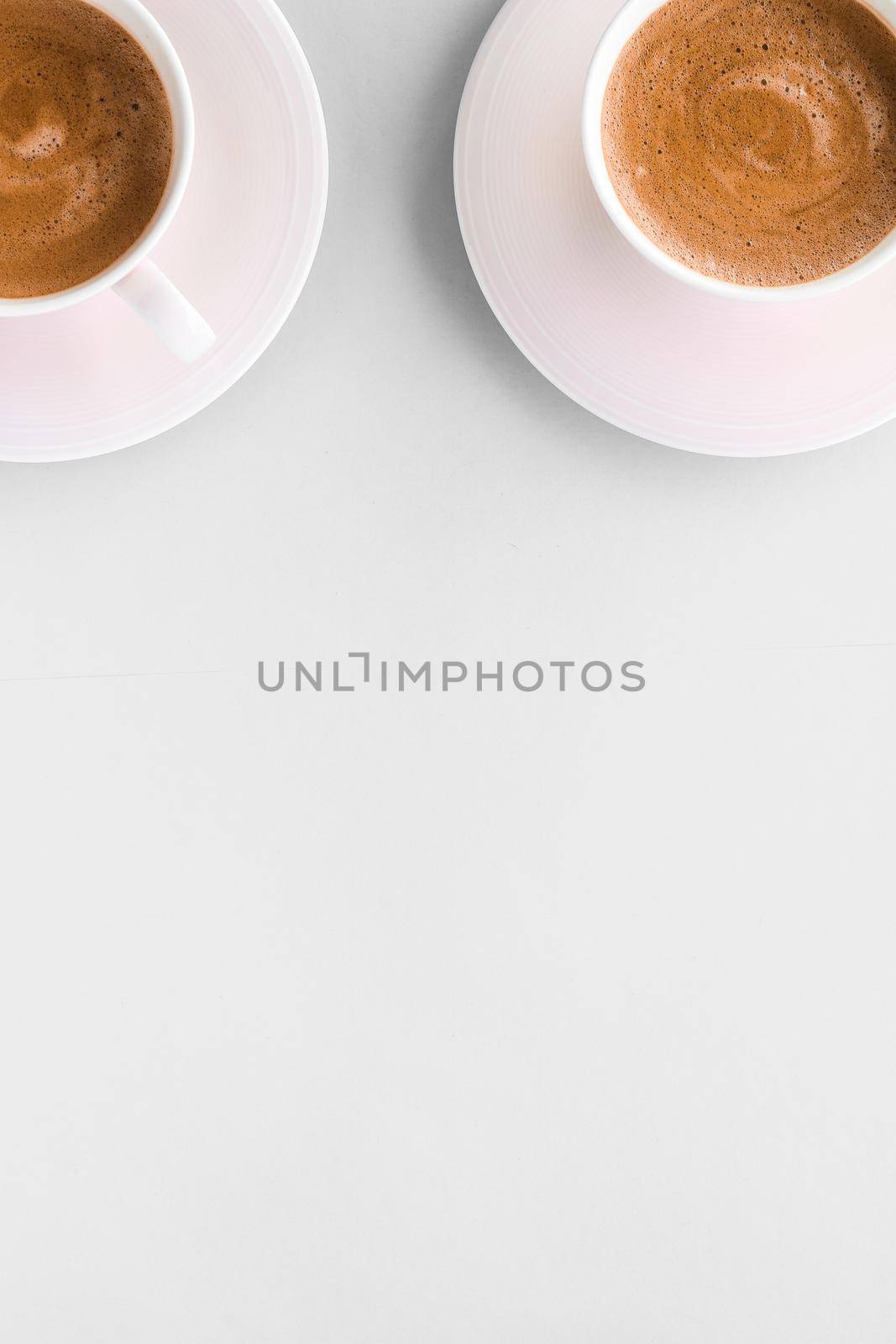 Drinks menu, italian espresso recipe and organic shop concept - Cup of hot french coffee as breakfast drink, flatlay cups on white background