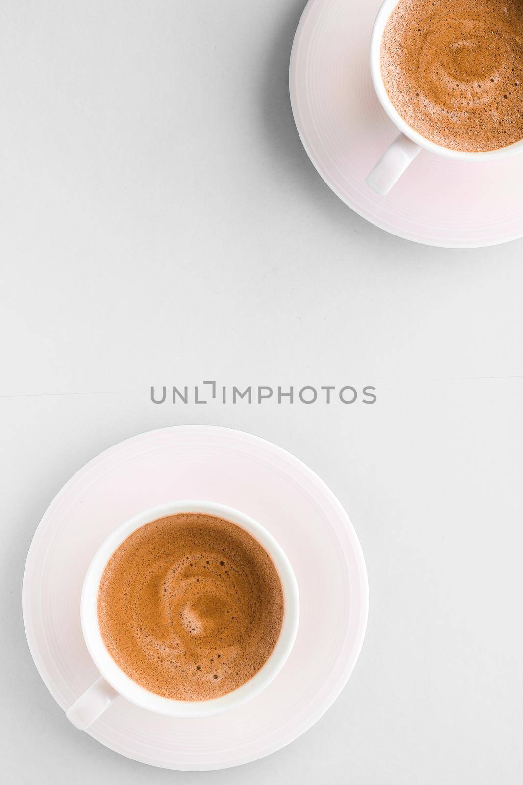 Drinks menu, italian espresso recipe and organic shop concept - Cup of hot french coffee as breakfast drink, flatlay cups on white background