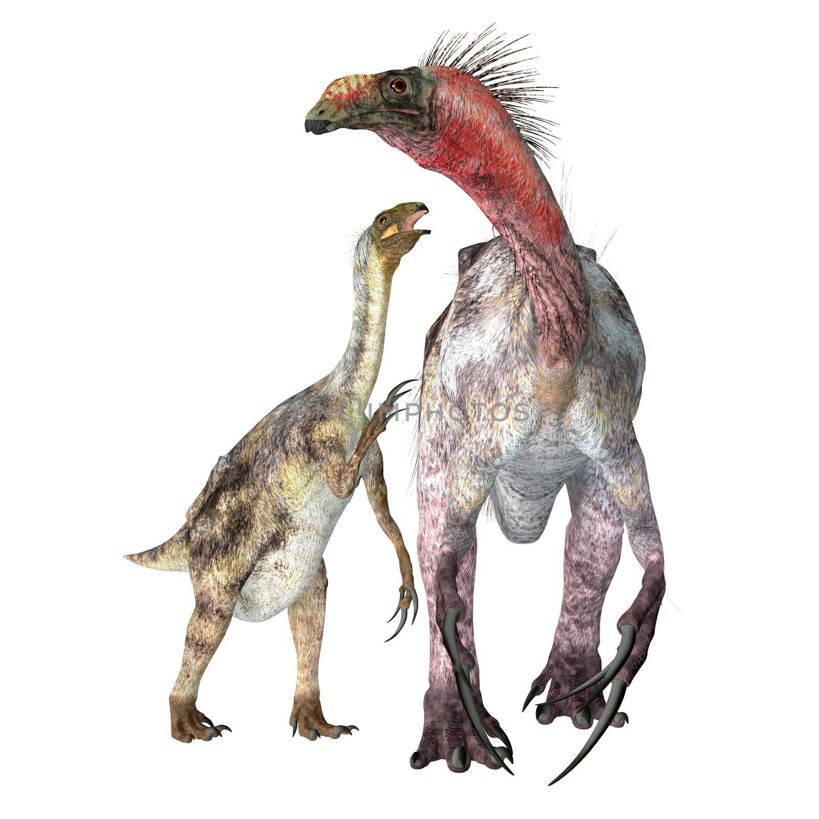 Therizinosaurus Dinosaur with Juvenile by Catmando