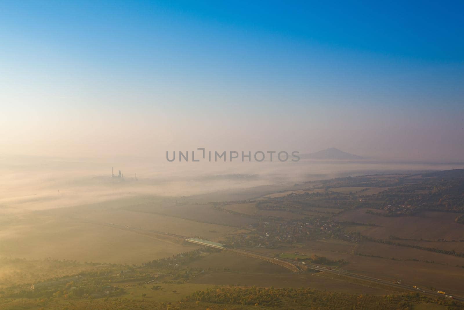 Morning scenery in Central Bohemian Uplands, Czech Republic. Natural monument. View from the top of the mountain.