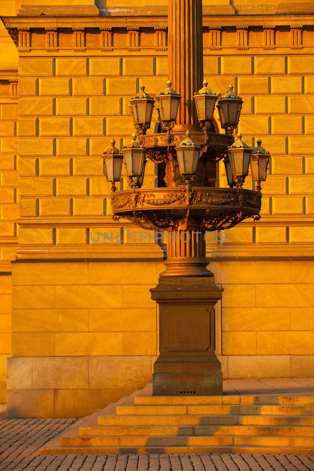 Historic street lamp in front of Rudolfinum, Prague, Czech Republic.  by CaptureLight