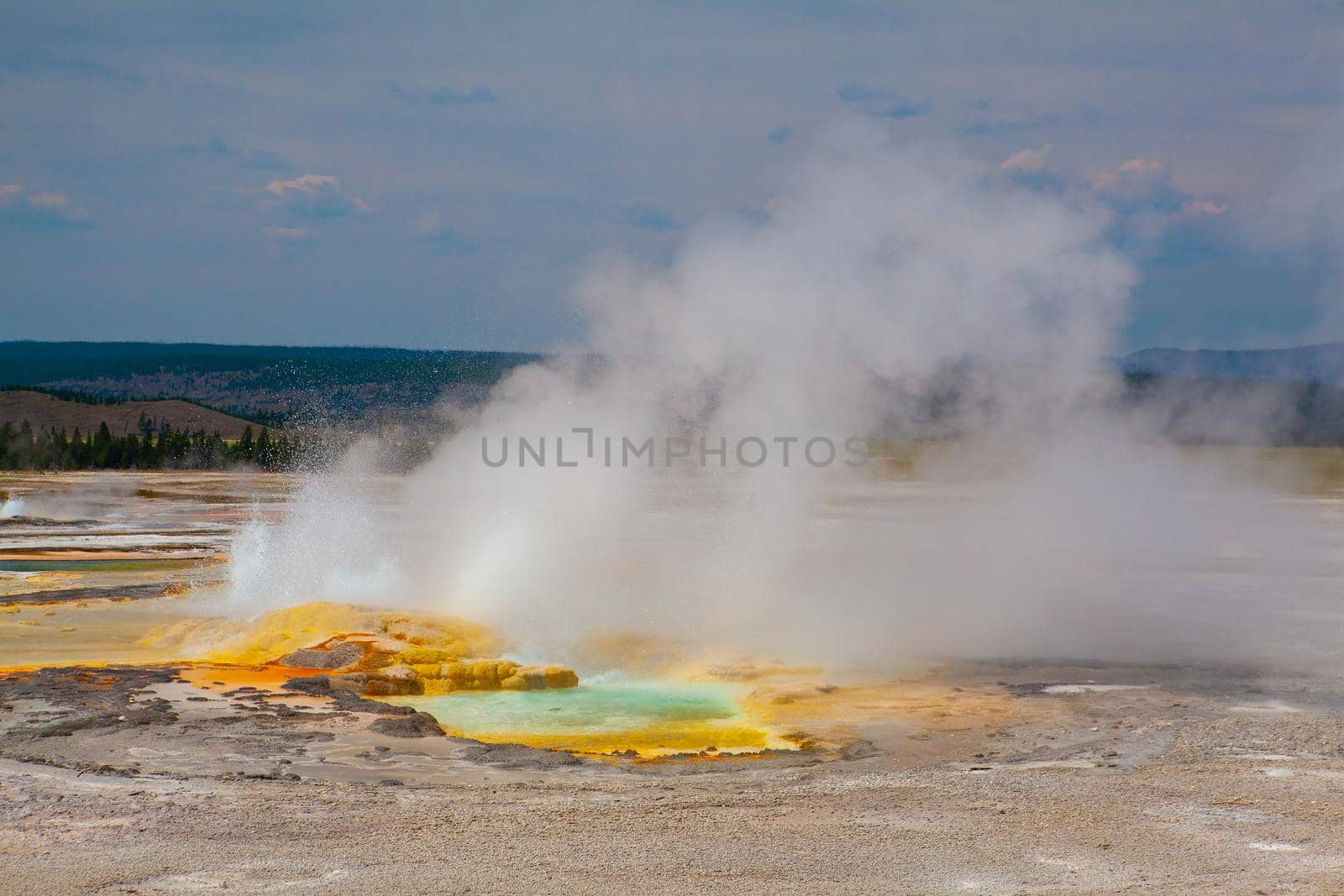 Norris Geyser Basin in Yellowstone National Park, Wyoming, USA. It is the the hottest geyser basin in Yellowstone.