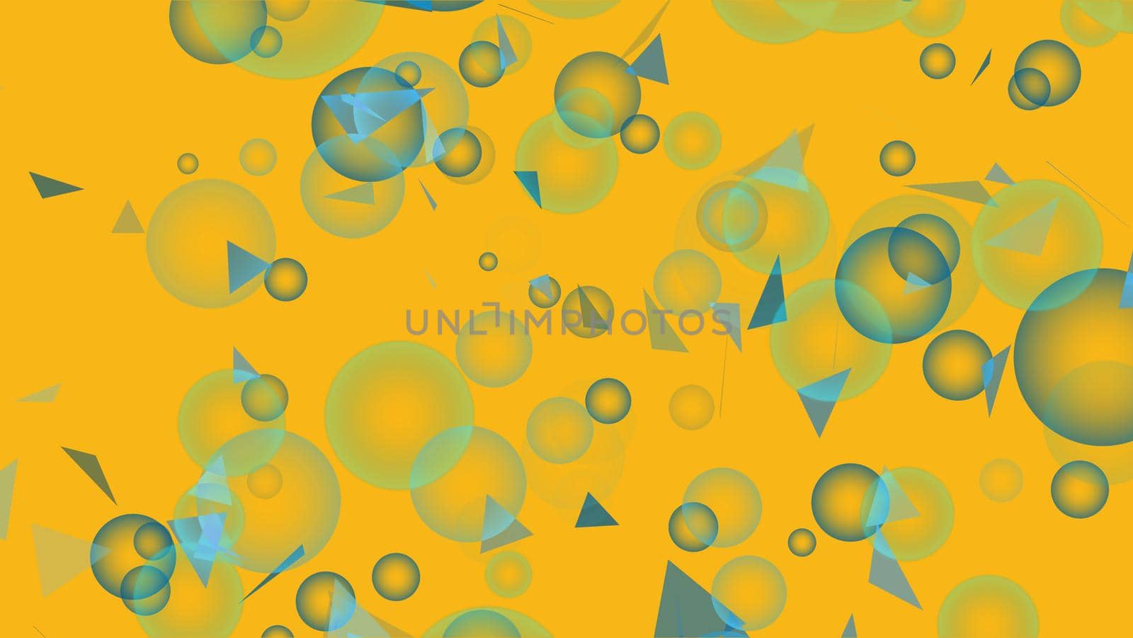 blur bubbles multi size and triangel flying motion on yellow gold background