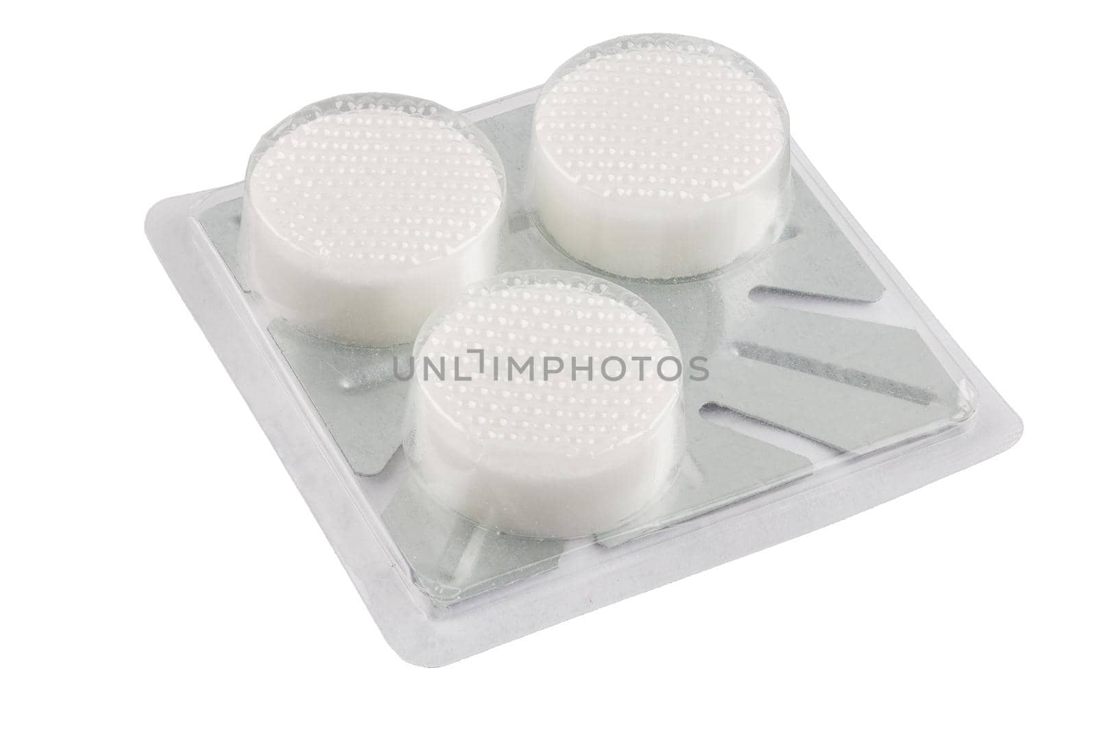 pack of three dry fuel tablets isolated on white background.