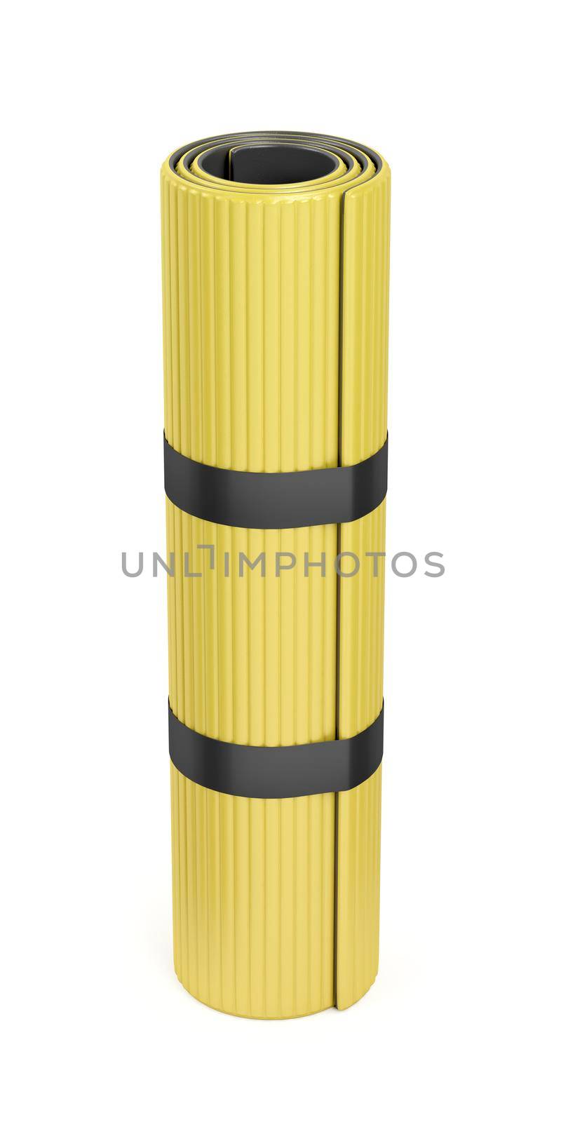 Yellow yoga mat on white background