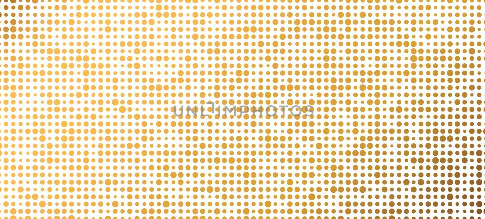 Abstract fashion polka dots background. White dotted pattern with golden gradient circles. Template design for invitation, poster, card, flyer, banner, textile, fabric by allaku