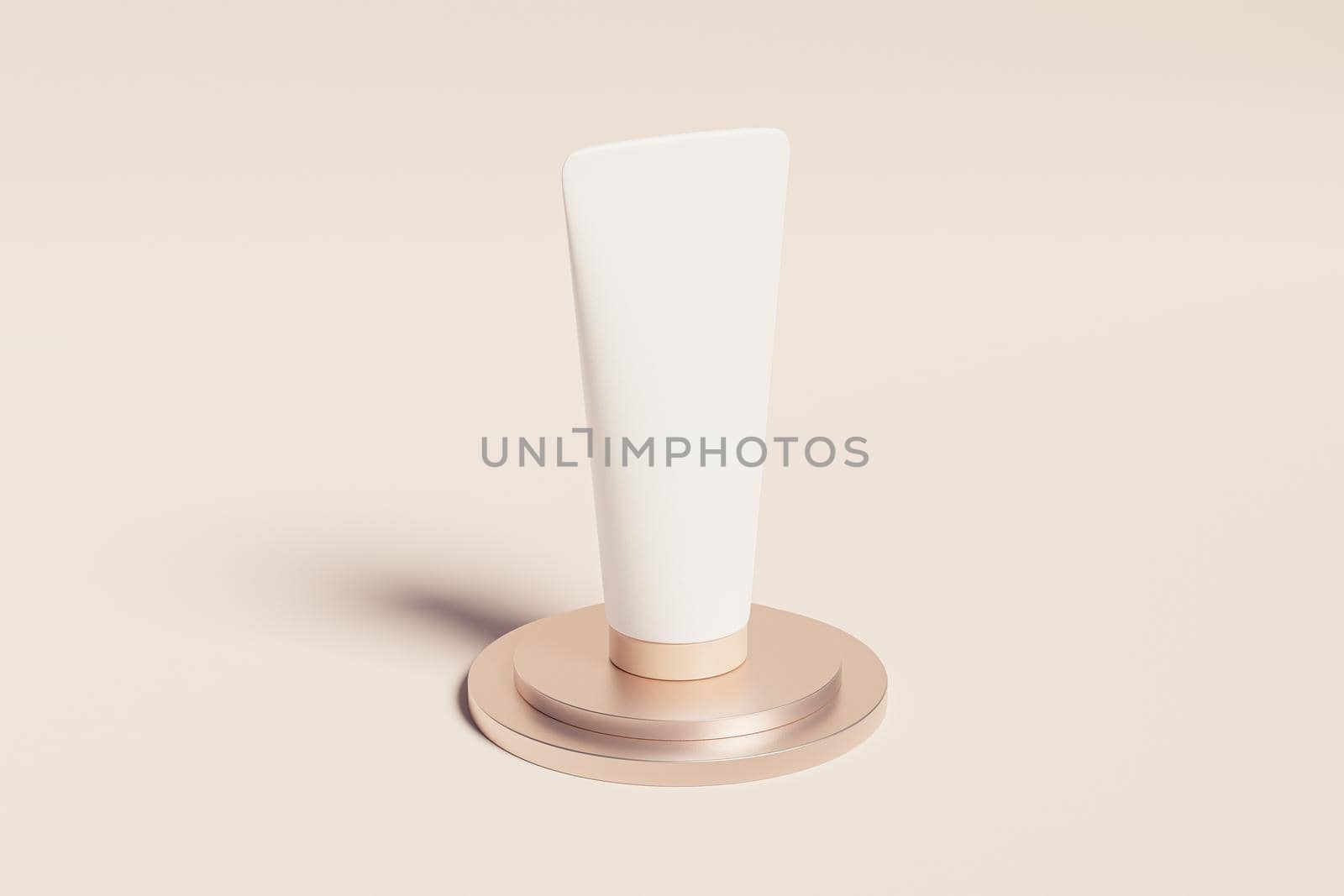 Mockup tube for cosmetics products, template or advertising on shiny podium, beige background, minimal 3d illustration render