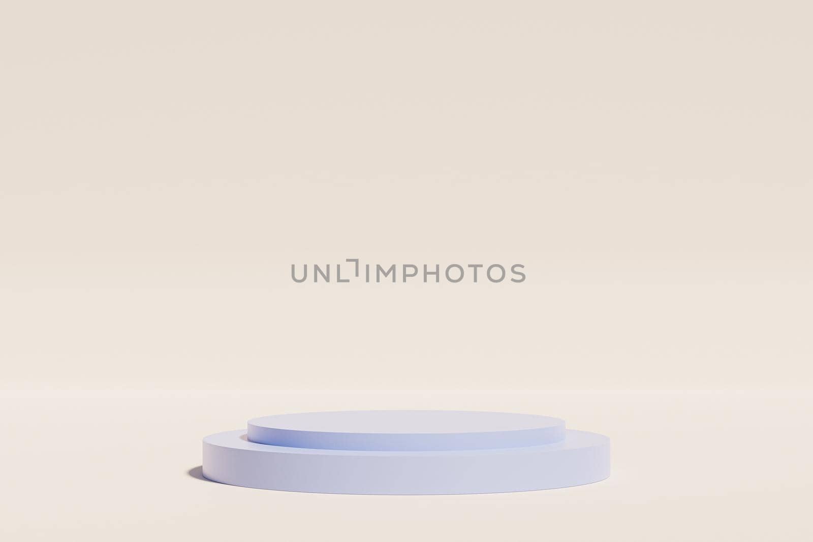 Blue podium or pedestal for products or advertising on beige background, minimal 3d illustration render