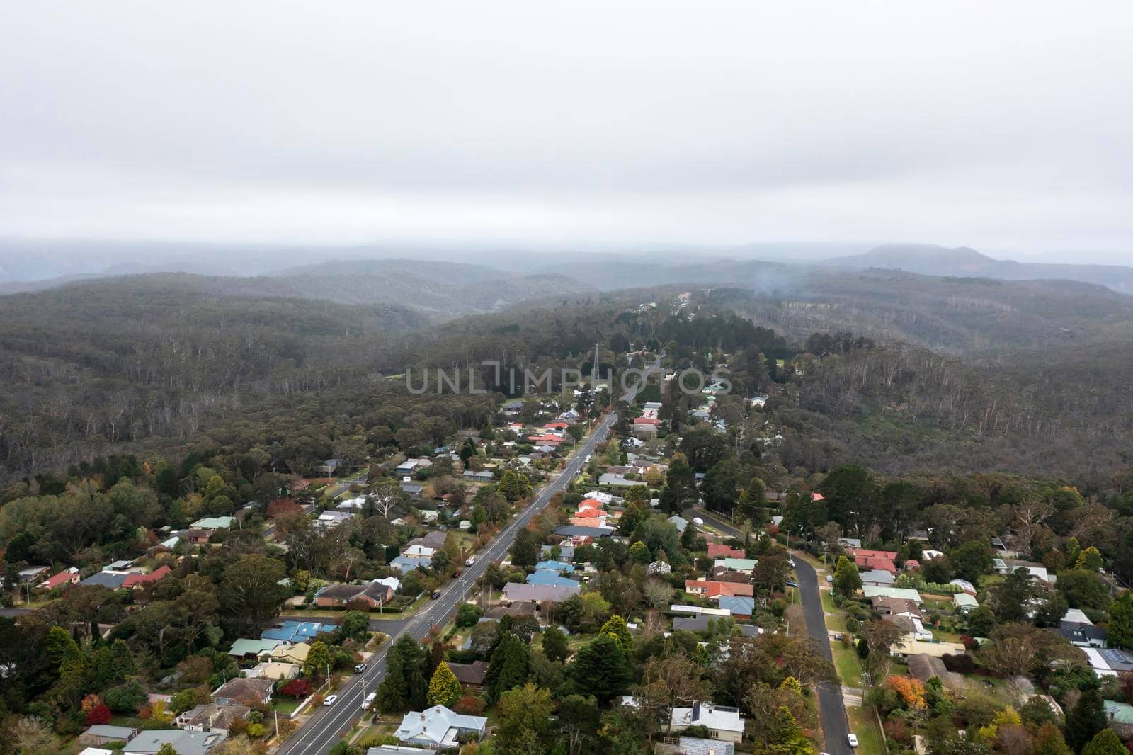 Drone aerial photograph of low clouds over The Blue Mountains by WittkePhotos