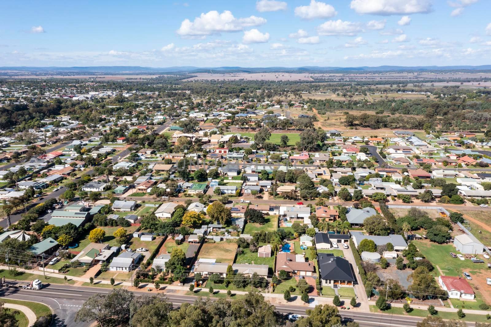 Drone aerial photograph of the regional township of Parkes by WittkePhotos