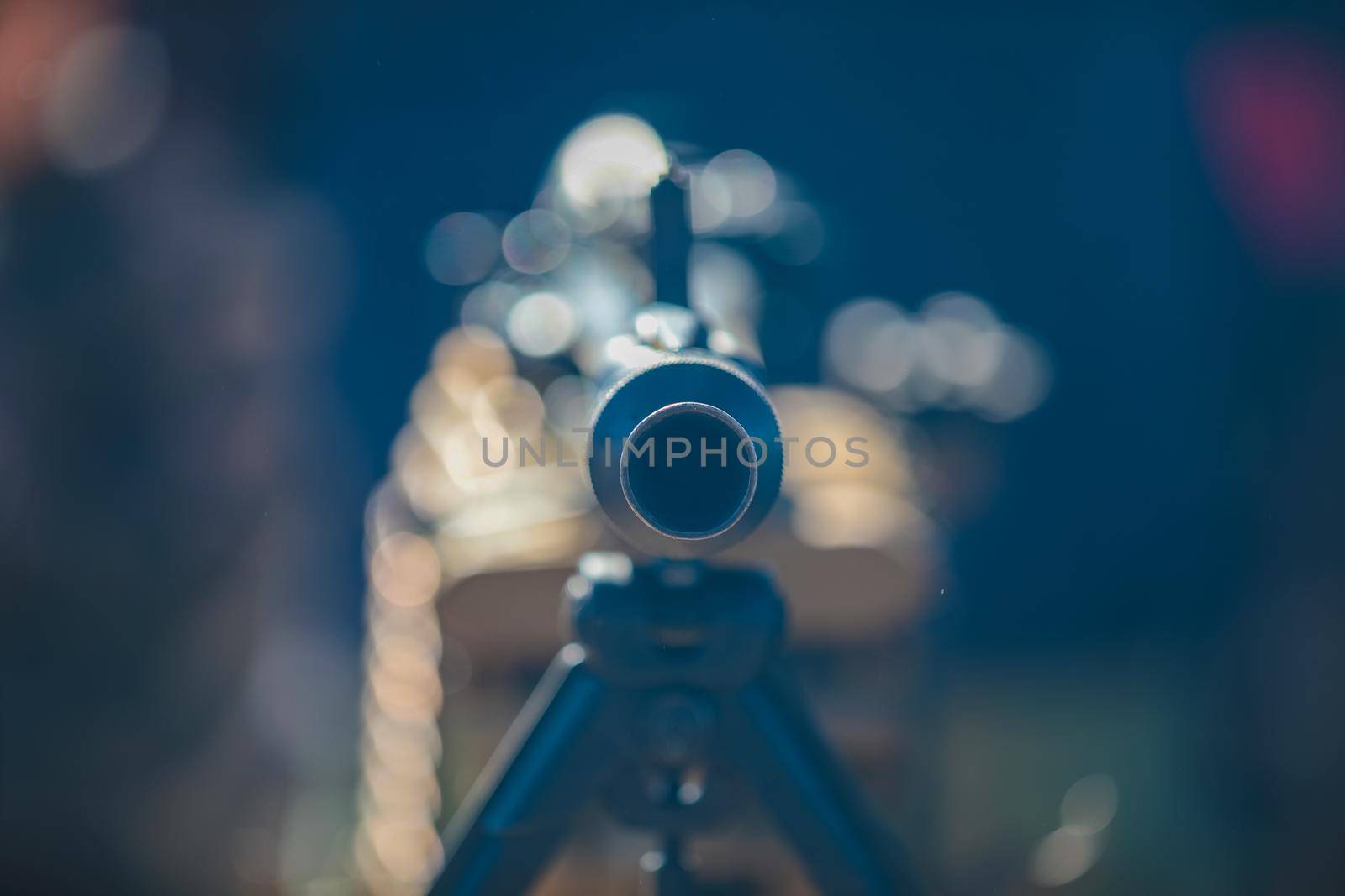 Reconstruction of the Second World War. Muzzle of a machine gun, front view. The Great Patriotic War. Liberation of Odessa. Zelenograd Russia April 18, 2021