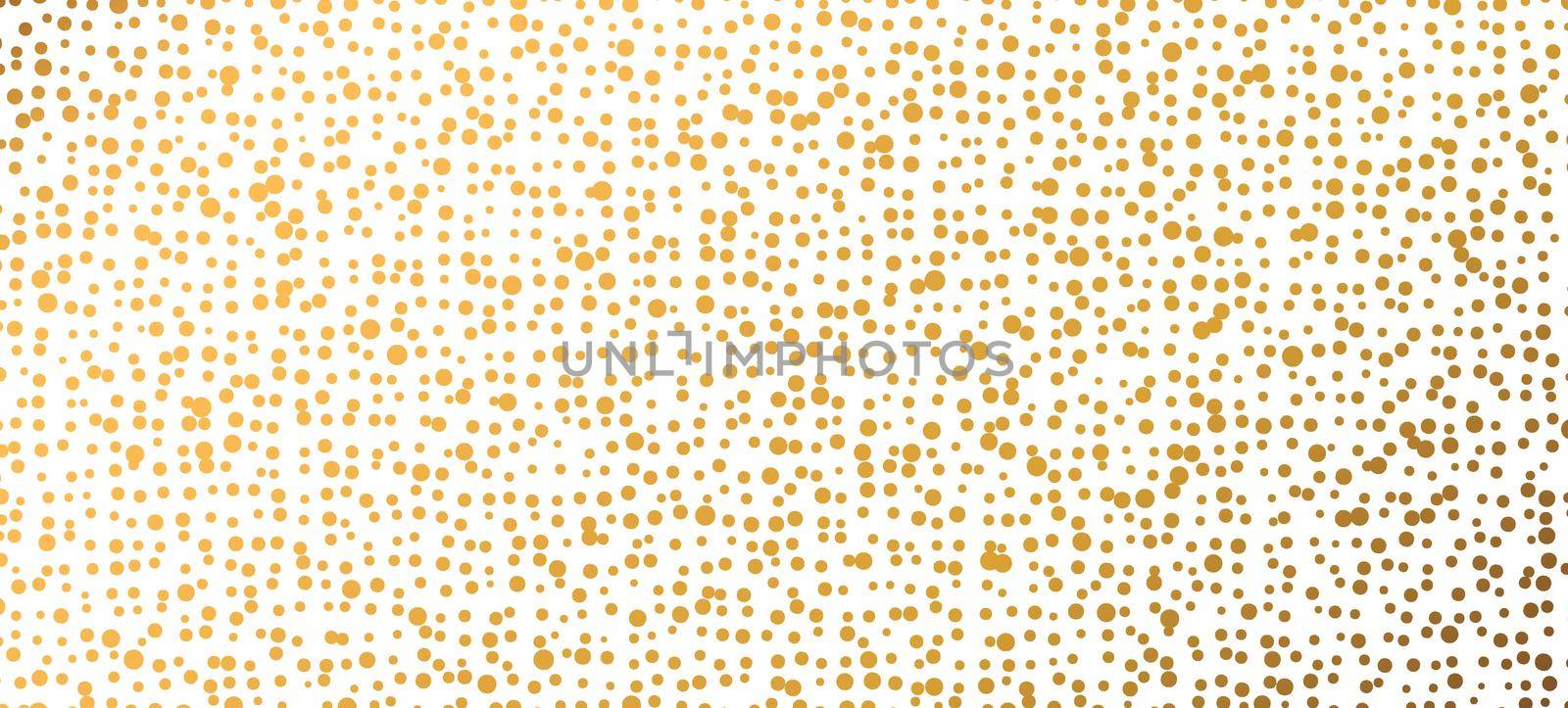 Abstract fashion polka dots background. White dotted pattern with golden gradient circles. Template design for invitation, poster, card, flyer, banner, textile, fabric by allaku