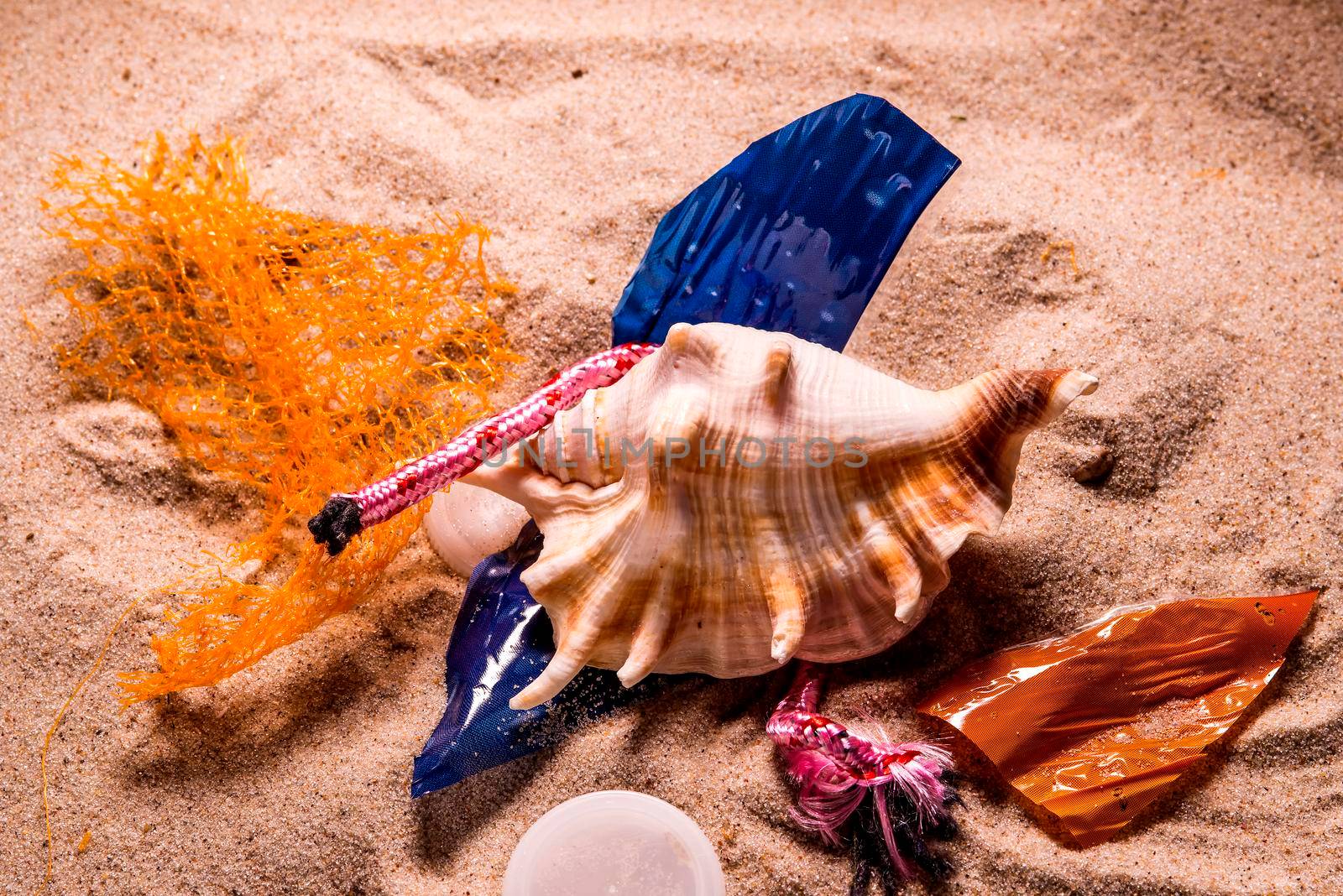 plastic pollution on a beach