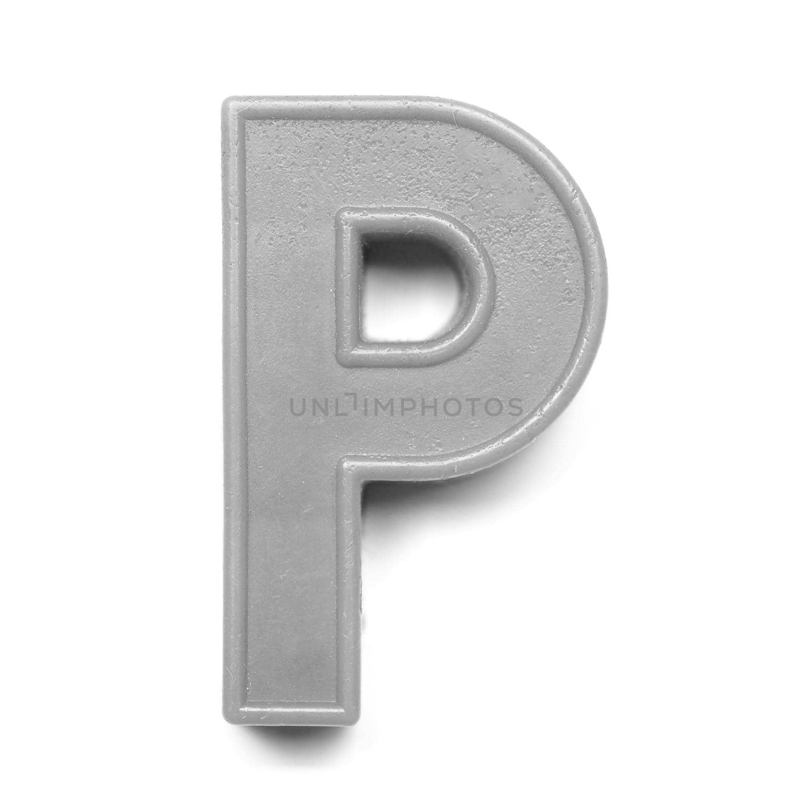 Magnetic uppercase letter P of the British alphabet in black and white