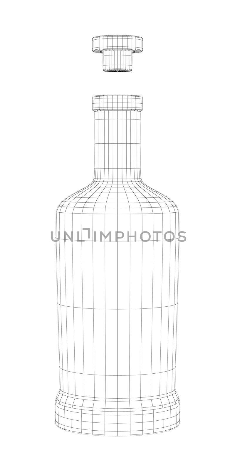 3D wire-frame model of bottle for alcoholic beverage by magraphics