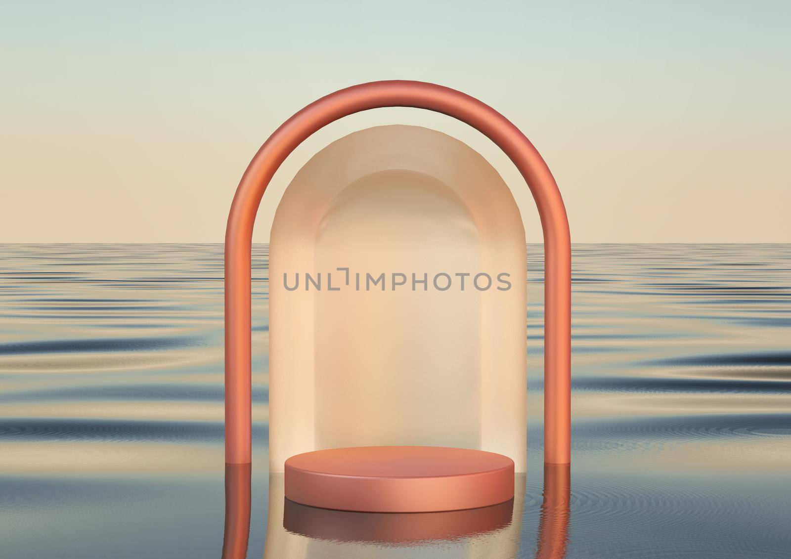 3D realistic luxury round podium on water sea background. Showcase with space for product displaying

 
