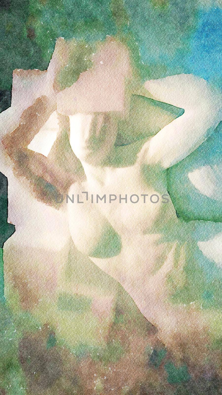 Jukkasjarvi, Sweden, February 27, 2020. one of the sculptures of the ice hotel. Digital watercolors painting.