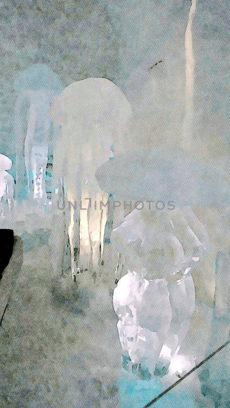 Jukkasjarvi, Sweden, February 27, 2020. one of the sculptures of the ice hotel. Digital watercolors painting.