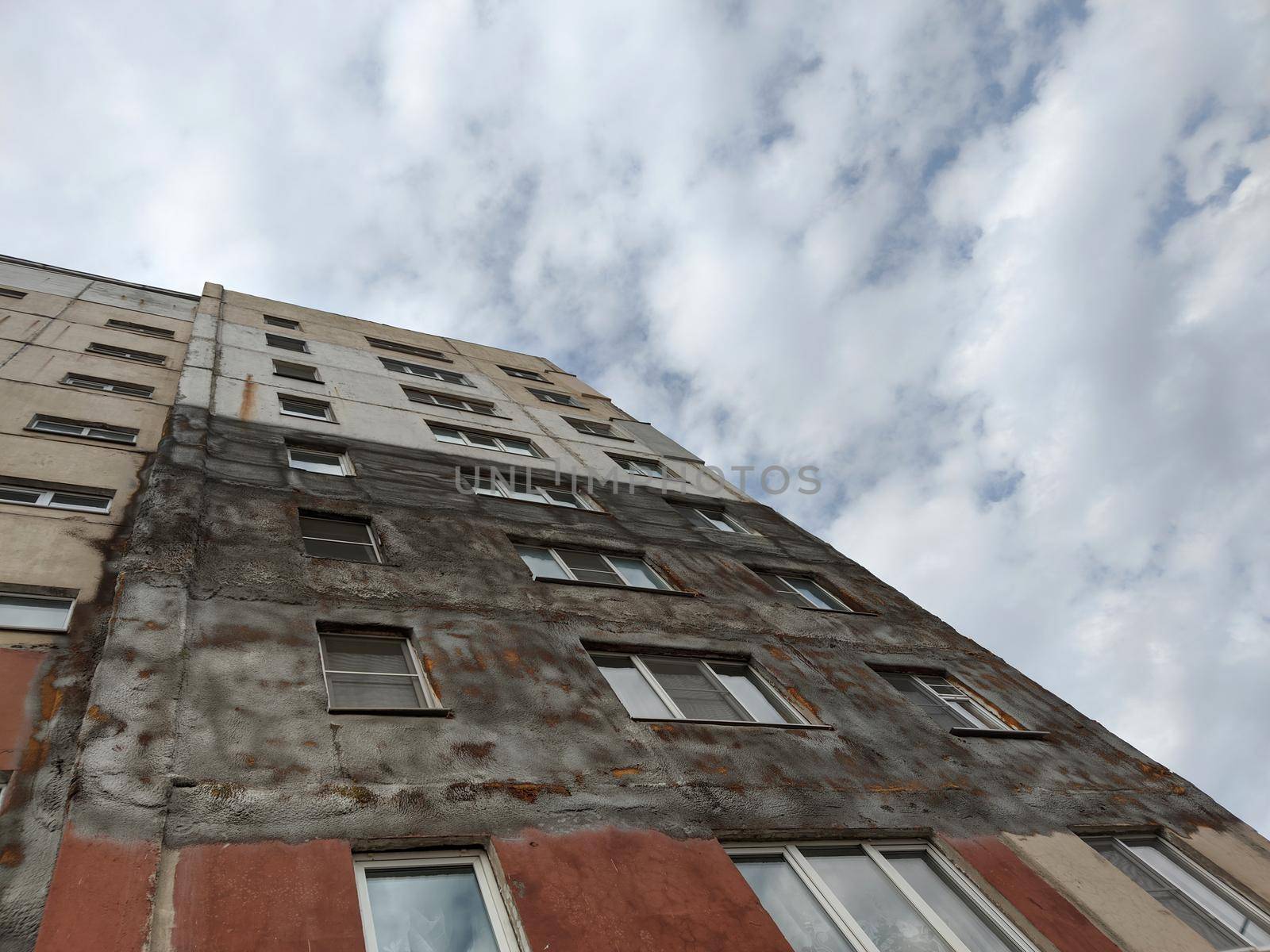 ugly russian multi storey residential apartment building external wall foam insulation.