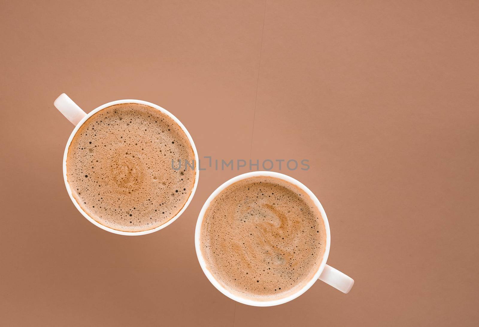 Drinks menu, italian espresso recipe and organic shop concept - Cup of hot coffee as breakfast drink, flatlay cups on beige background