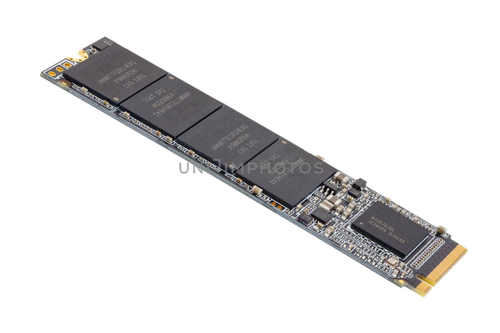 Non-Volatile Memory Next Generation Form Factor solid state drive 2280 3Dnand Single-Level Cell drive stick isolated on white background