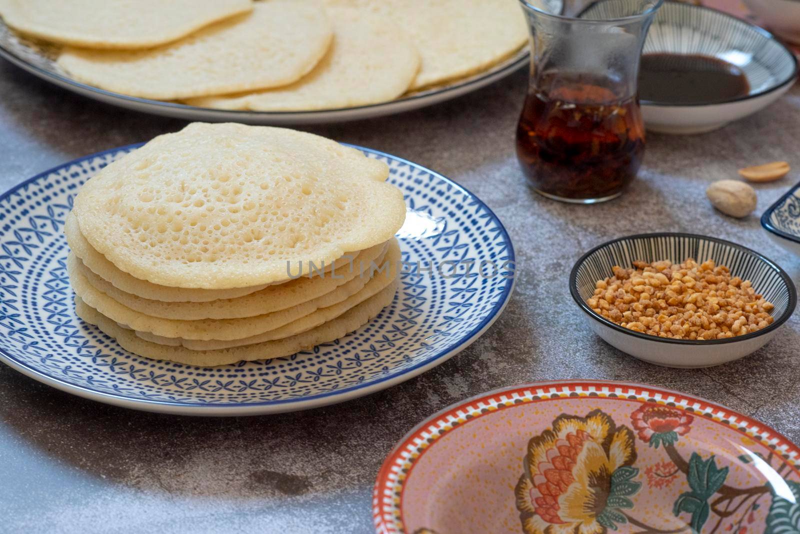 Atayef Qatayef, katayef is an Arab dessert commonly served during the month of Ramadan. Middle Eastern pancakes. High quality photo