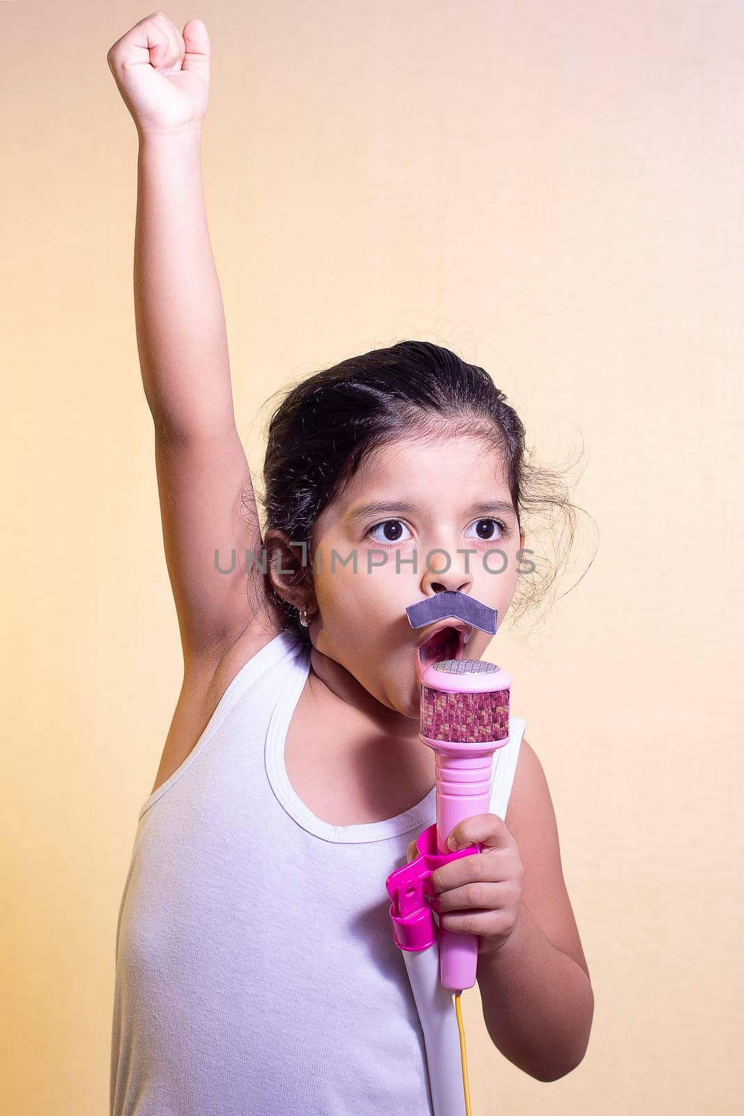 Little girl with a mustache singing using her microphone by eagg13