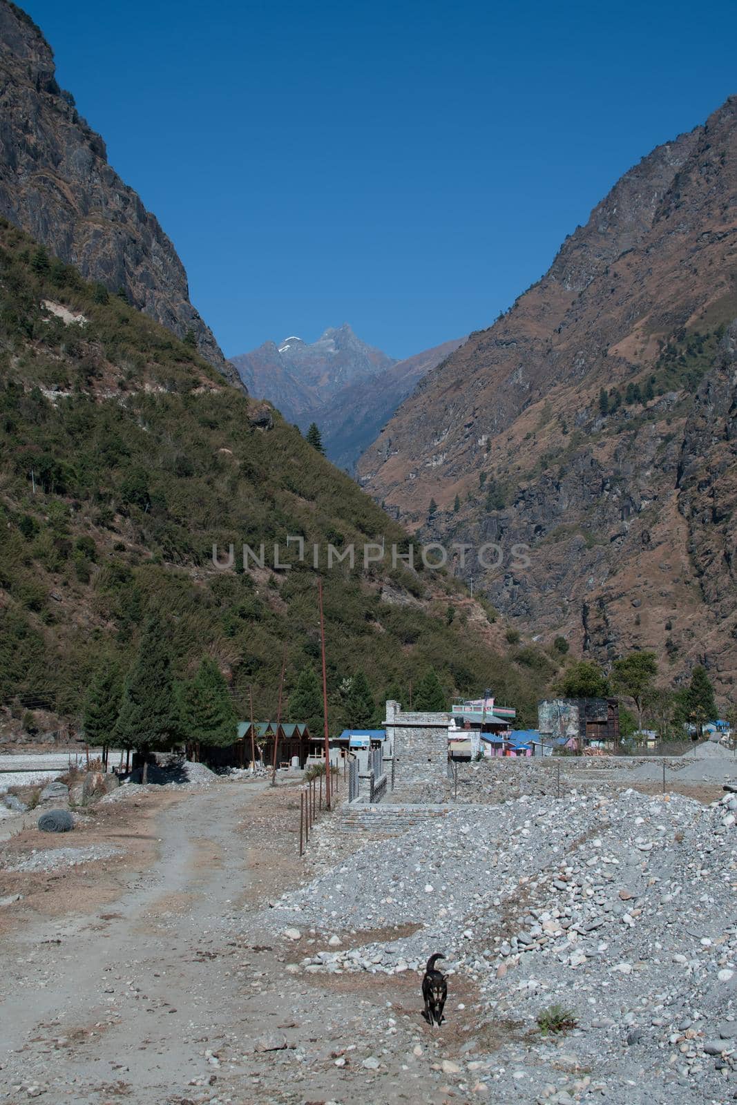 Mountain village Tal by Marshyangdi river along Annapurna circuit, Nepal
