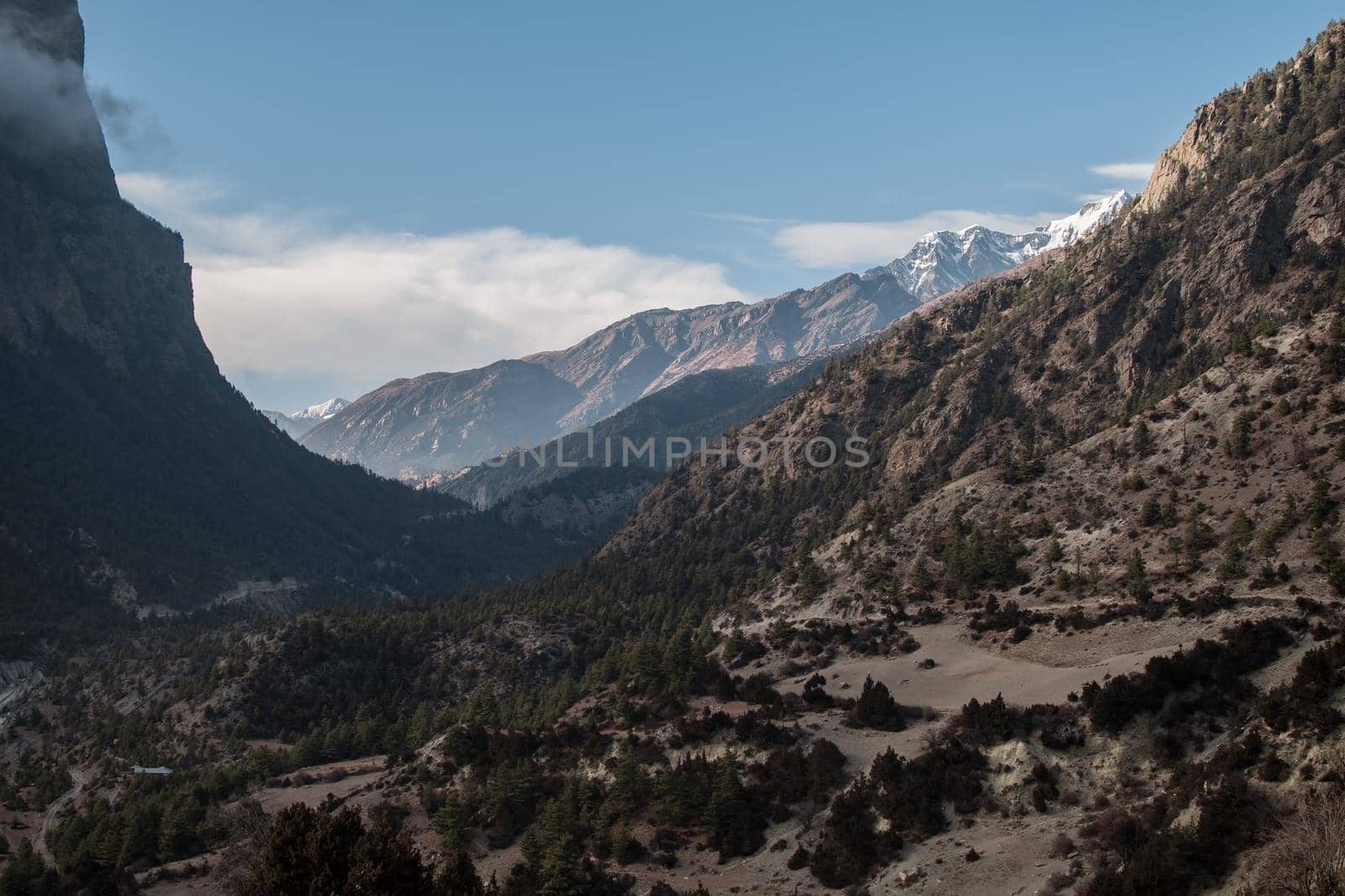 Mountains surrounding Upper Pisang, over Marshyangdi river, Annapurna circuit, Nepal