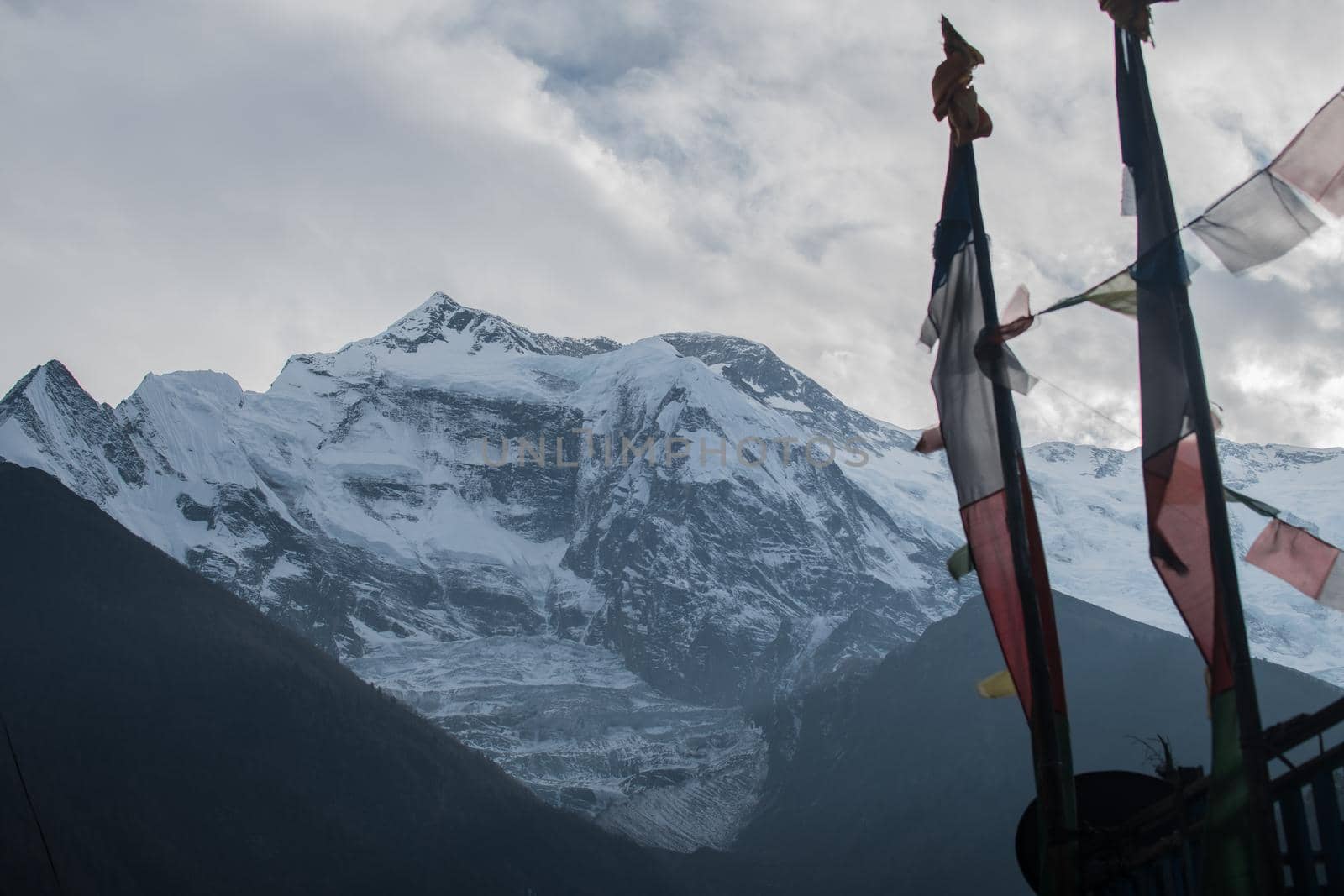 Snow-covered peak trekking Annapurna circuit, Himalaya, Nepal, Asia