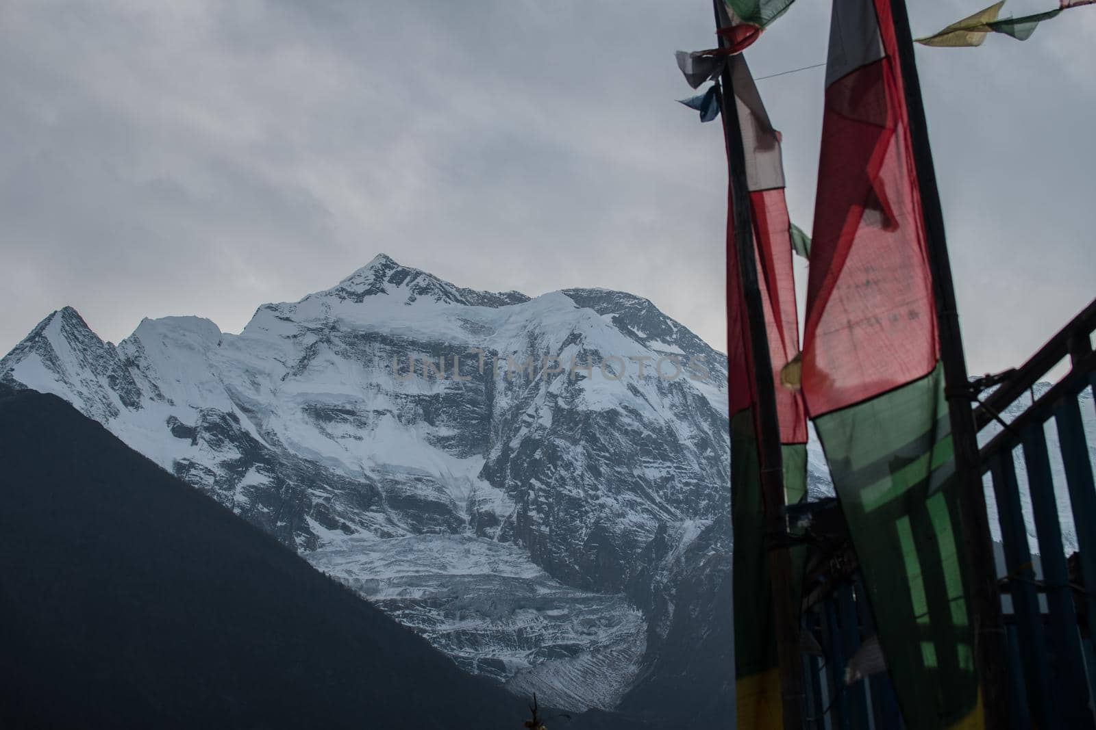 Snow-covered peak trekking Annapurna circuit, Himalaya, Nepal, Asia