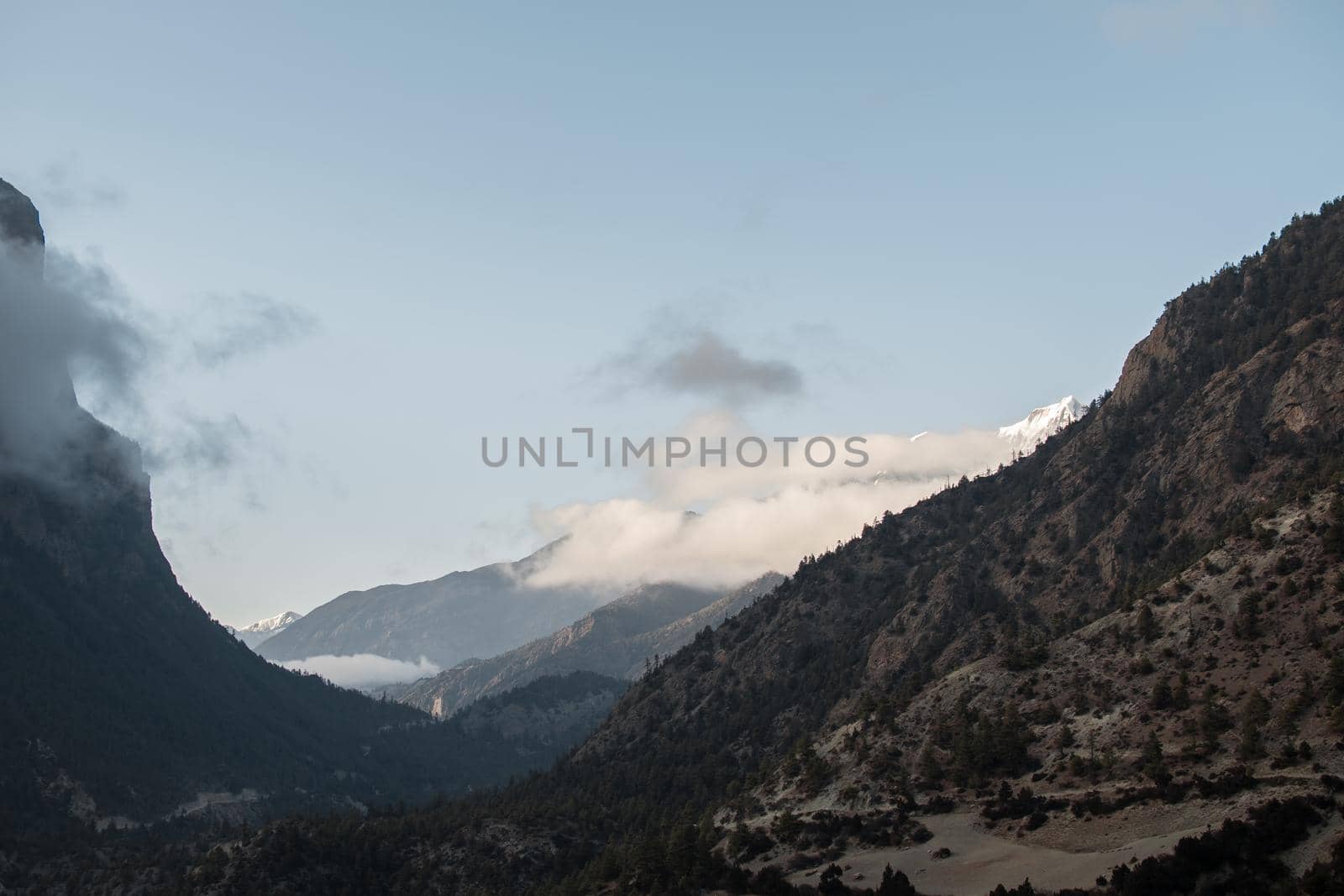 Mountains surrounding Upper Pisang, over Marshyangdi river, Annapurna circuit, Nepal