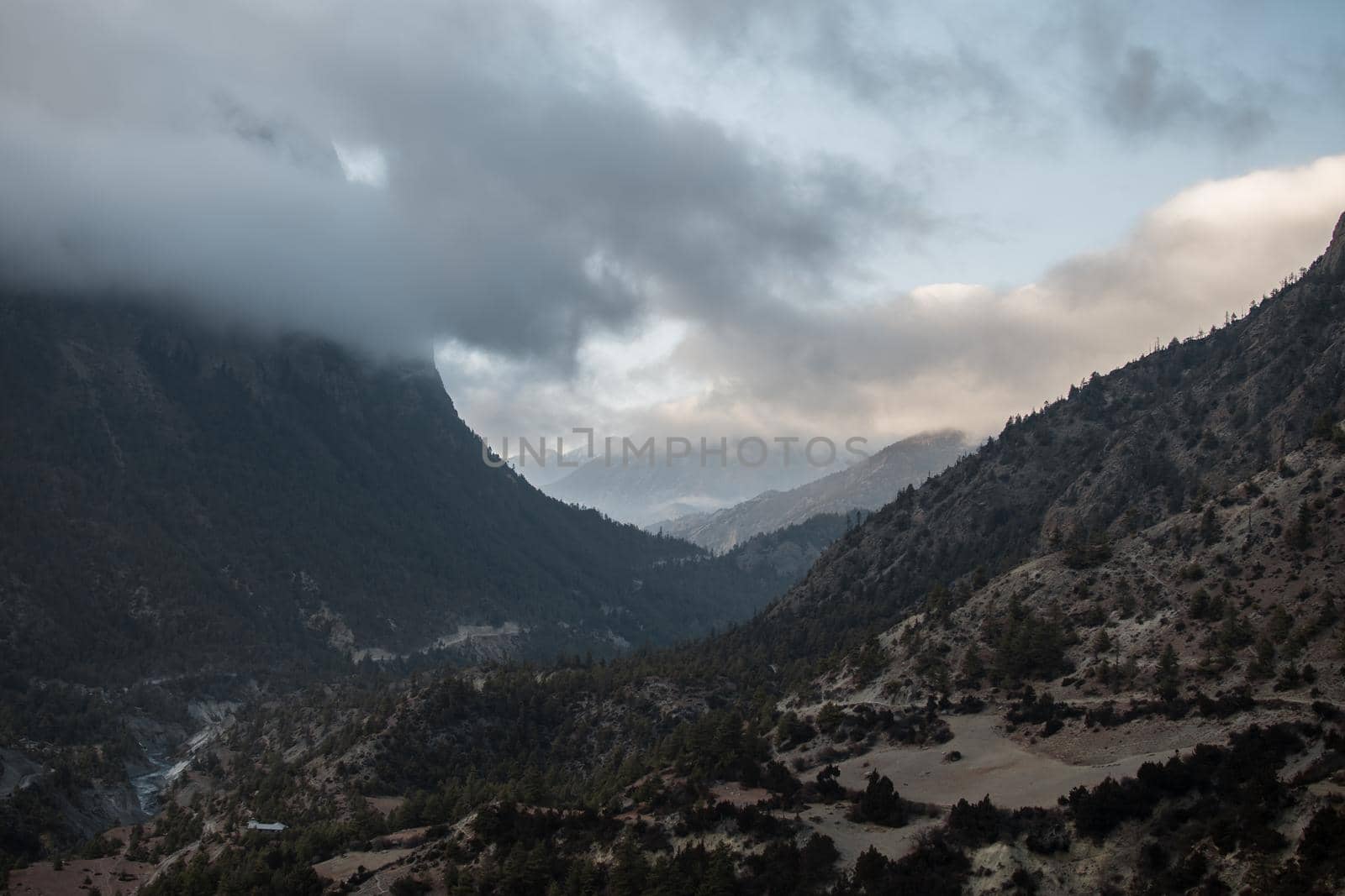 Mountains surrounding Upper Pisang, over Marshyangdi river, Annapurna circuit, Nepal