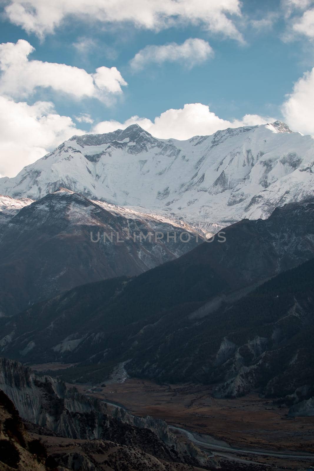 Mountains trekking Annapurna circuit, Marshyangdi river valley, Himalaya, Nepal, Asia