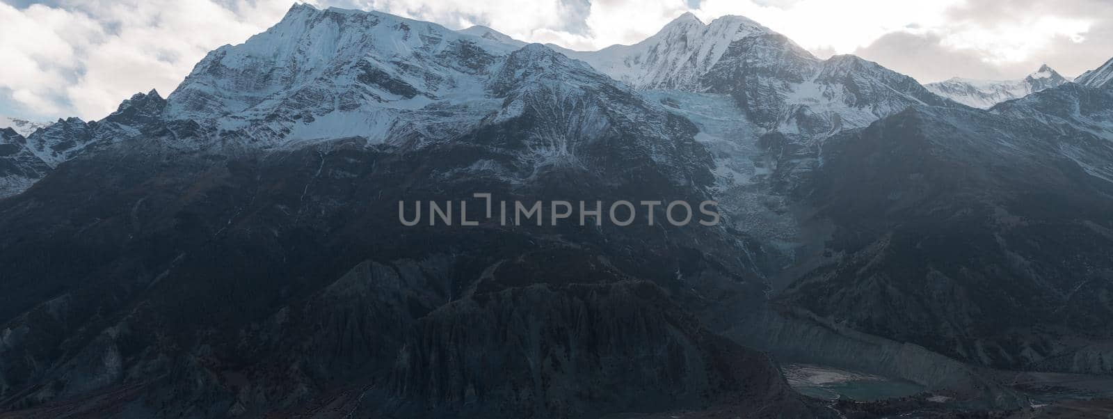 Panorama of mountain glacier over Manang village by arvidnorberg