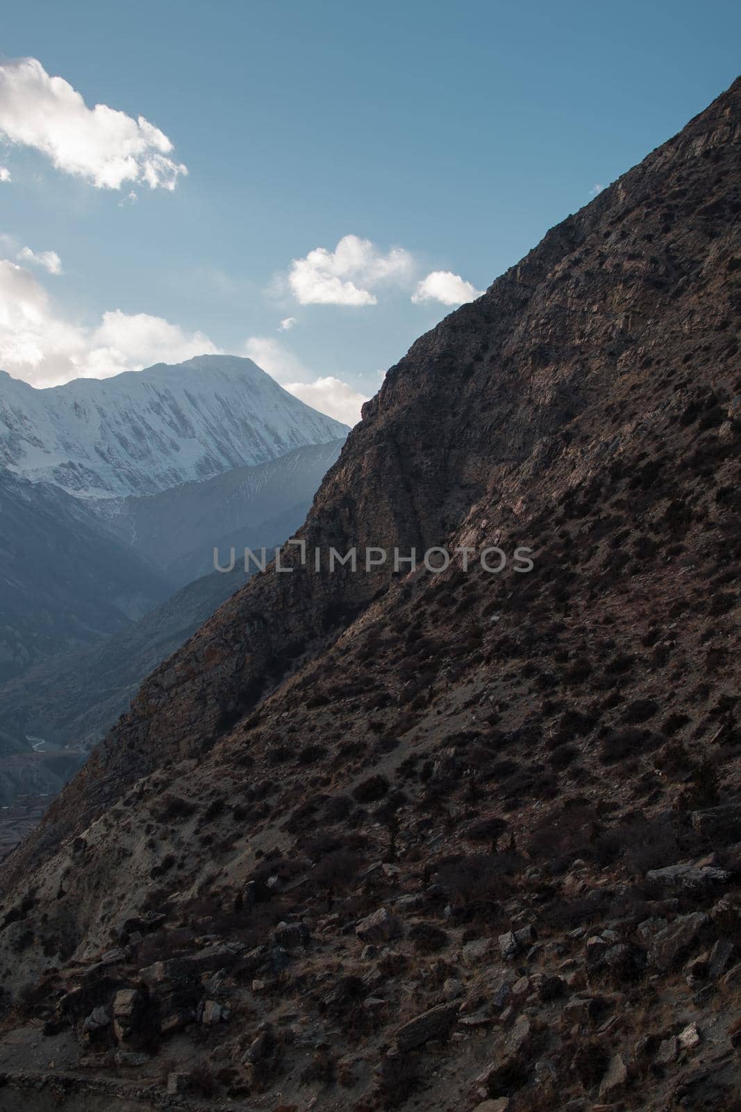 Mountains trekking Annapurna circuit, Marshyangdi river valley, Himalaya, Nepal, Asia