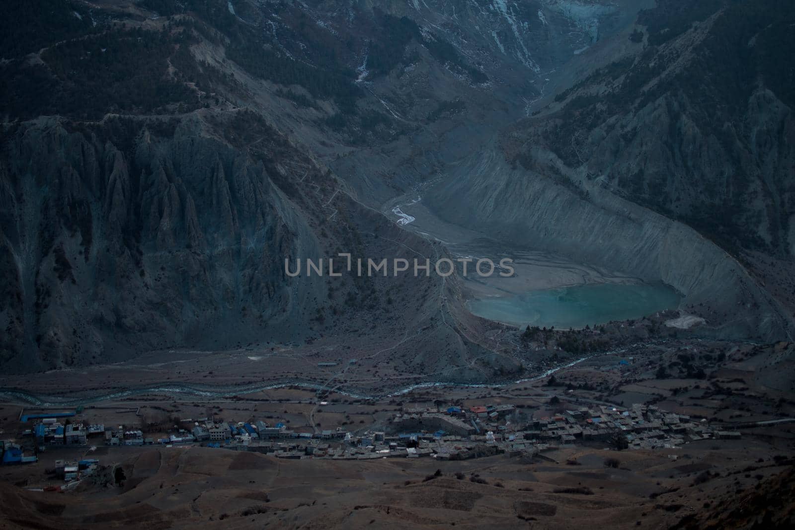 Above Manang mountain village and glacier lake, trekking Annapurna circuit, Nepal