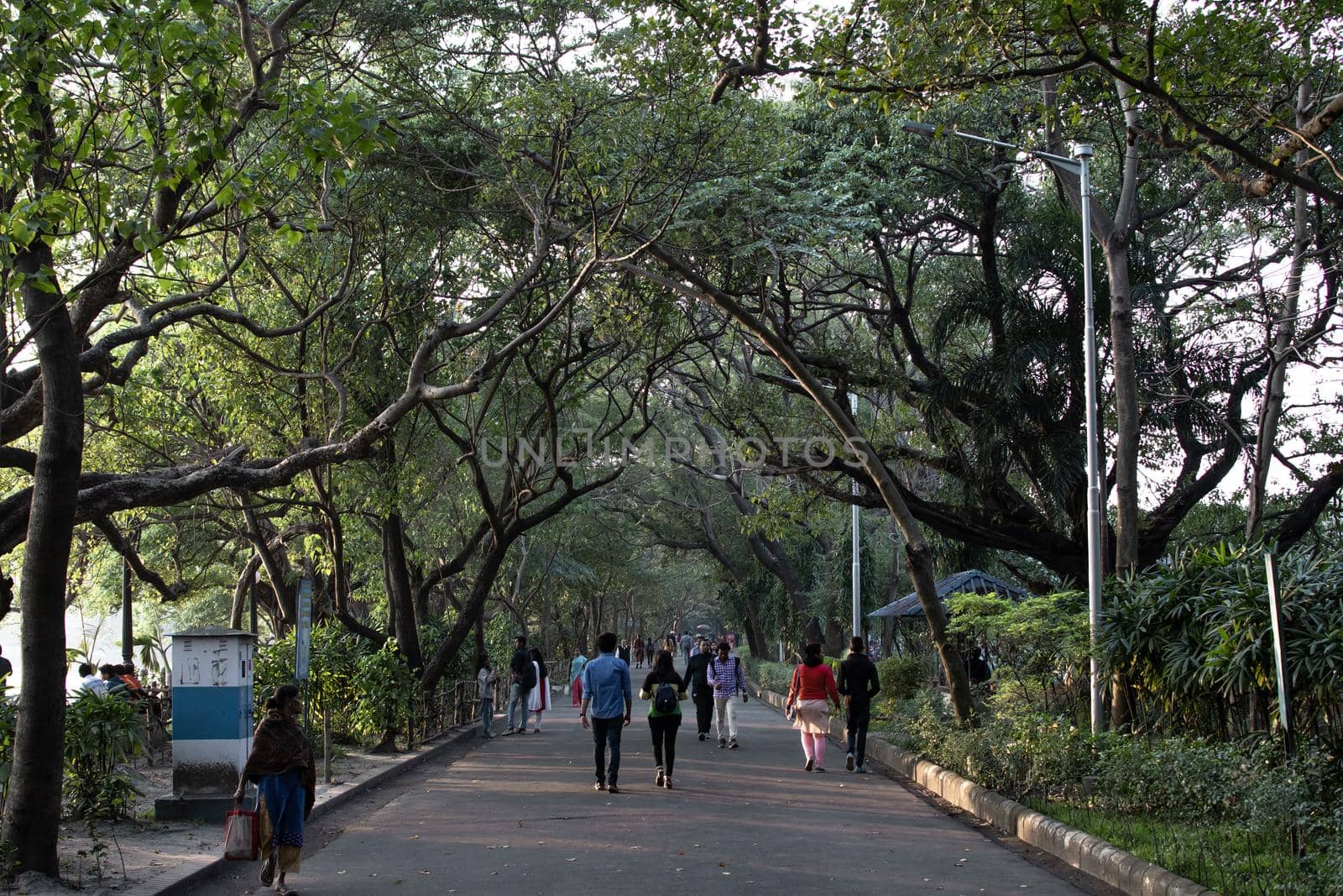 Kolkata, India - February 1, 2020: Several unidentified people walks through Minhaj Gardan park on February 1, 2020 in Kolkata, India by arvidnorberg