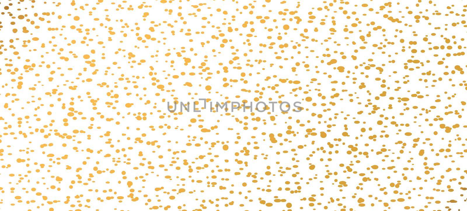 Abstract fashion polka dots background. White dotted pattern with golden gradient circles. Template design for invitation, poster, card, flyer, banner, textile, fabric.