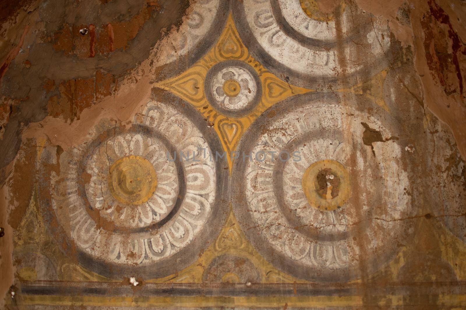 BAGAN, NYAUNG-U, MYANMAR - 2 JANUARY 2020: Historical wall paintings and drawings inside a pagoda temple in Pagan