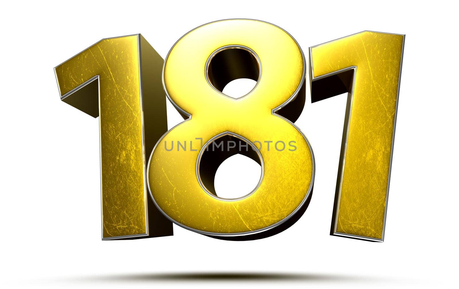 181 gold 3D illustration on white background with clipping path.