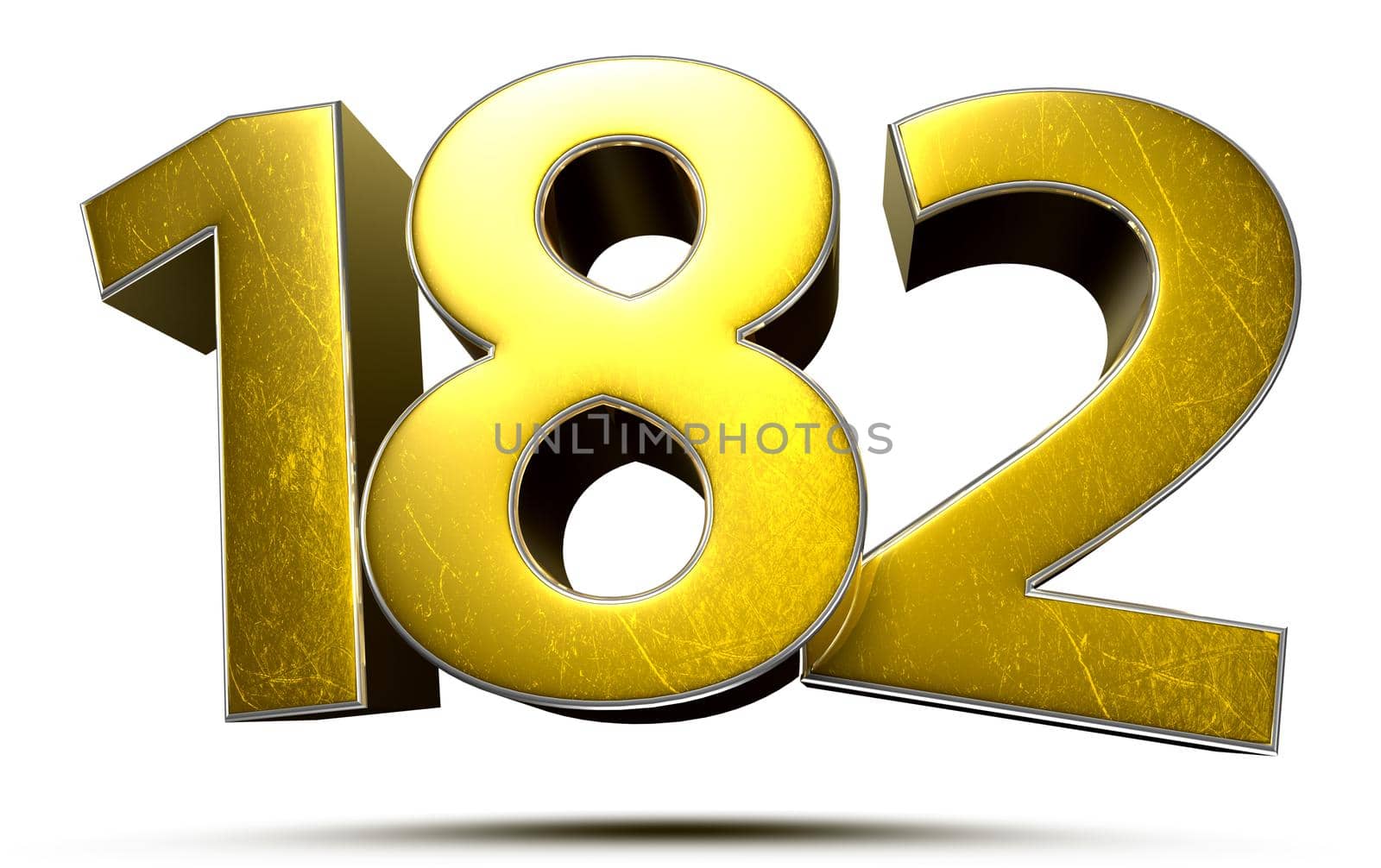 182 gold 3D illustration on white background with clipping path.