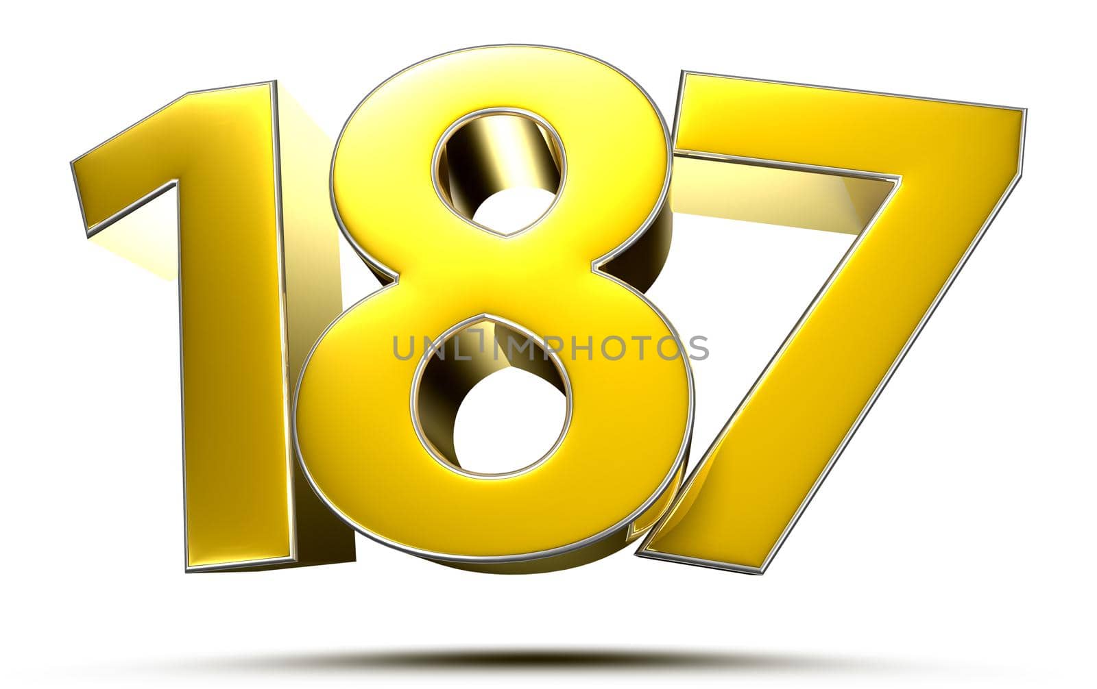 187 gold 3D illustration on white background with clipping path.