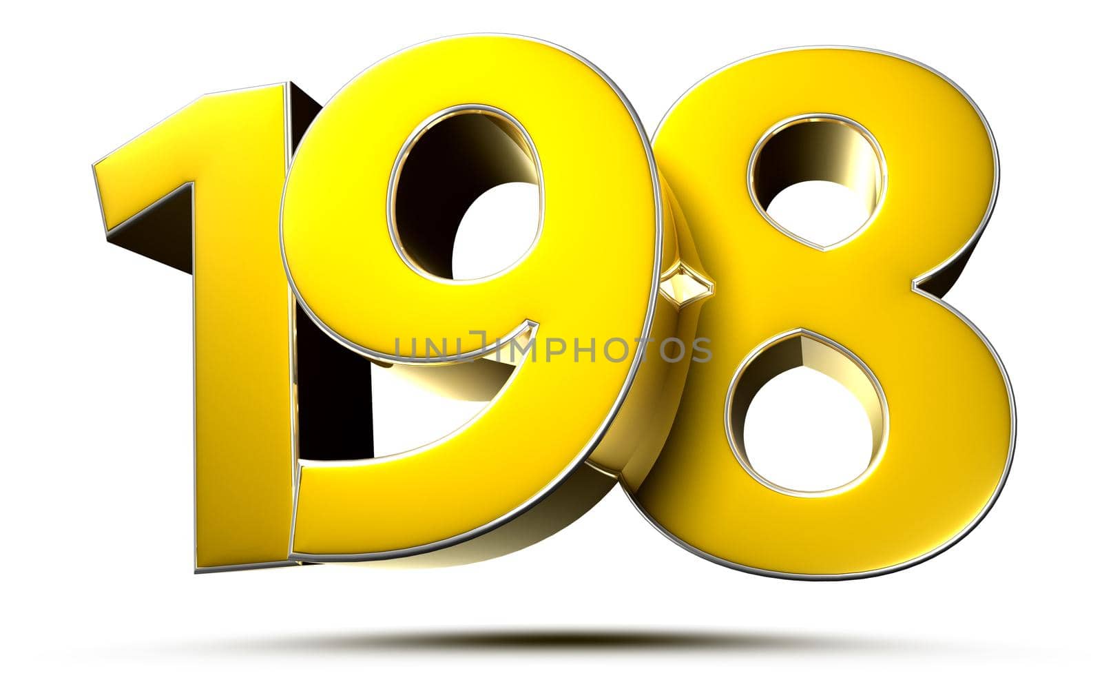 198 gold 3D illustration on white background with clipping path.