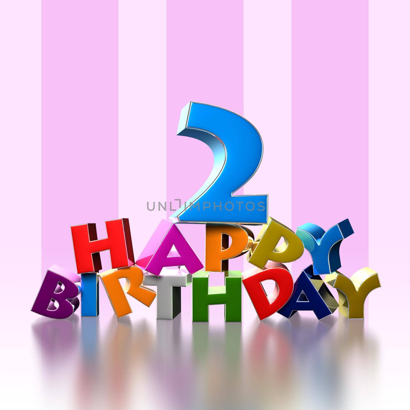 2 happy birthday 3D illustration on pink background.